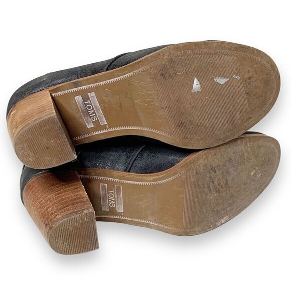 Toms Women’s Lunata Leather Lace Up Ankle Booties Black Stacked Block Heel Sz 7 - Picture 8 of 11